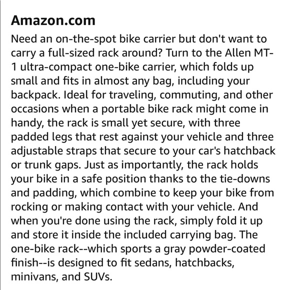 Allen Sports Folding Bicycle Carrier Model MT-1 - Picture 8 of 16